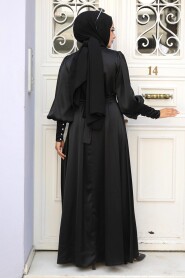 Modest Black Satin Evening Dress 61031S - 4