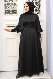 Modest Black Satin Evening Dress 61031S - 3