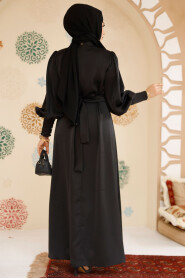 Modest Black Satin Evening Dress 61651S - 3