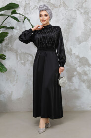 Modest Black Satin Plus Size Dress 65880S - 3