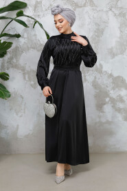 Modest Black Satin Plus Size Dress 65880S - 2