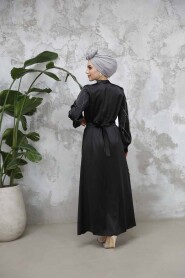 Modest Black Satin Plus Size Dress 65880S - 4