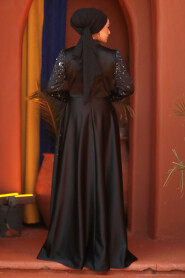 Modest Black Satin Prom Dress 25894S - 5