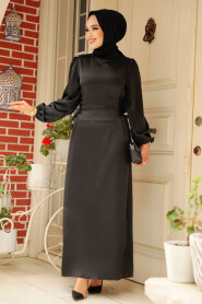 Modest Black Satin Prom Dress 5948S - 2