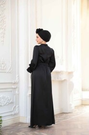 Modest Black Satin Prom Dress 62132S - 4