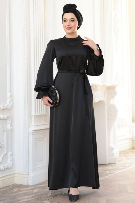 Modest Black Satin Prom Dress 62132S - NEVA STYLE