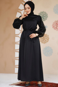 Modest Black Satin Prom Gown 61512S - 2