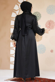 Modest Black Satin Prom Gown 61512S - 4