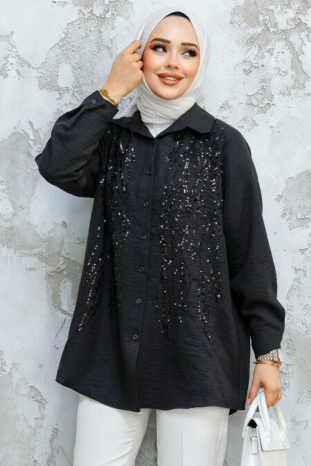 Modest Black Shirt Top 45280S - NEVA STYLE