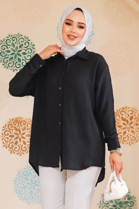 Modest Black Shirt Top 70901S - NEVA STYLE