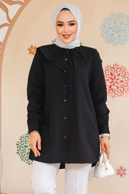 Modest Black Shirt Top 70951S - NEVA STYLE