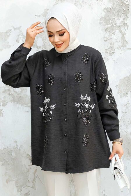 Modest Black Shirt Tunic 45270S - NEVA STYLE