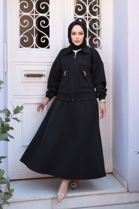 Modest Black Skirted Dual Suit 56812S - NEVA STYLE