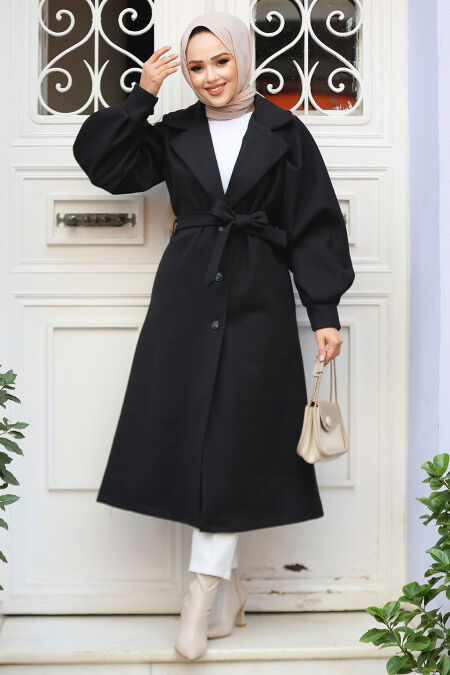 Modest Black Stamp Coat 5946S - NEVA STYLE