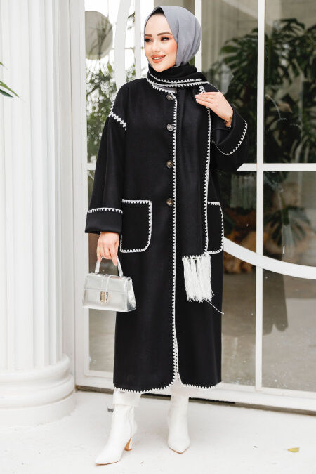 Modest Black Stamp Coat 7221S - NEVA STYLE