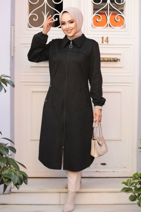 Modest Black Suede Coat 4438S - NEVA STYLE