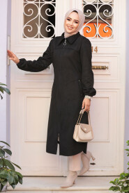 Modest Black Suede Coat 4438S - 2