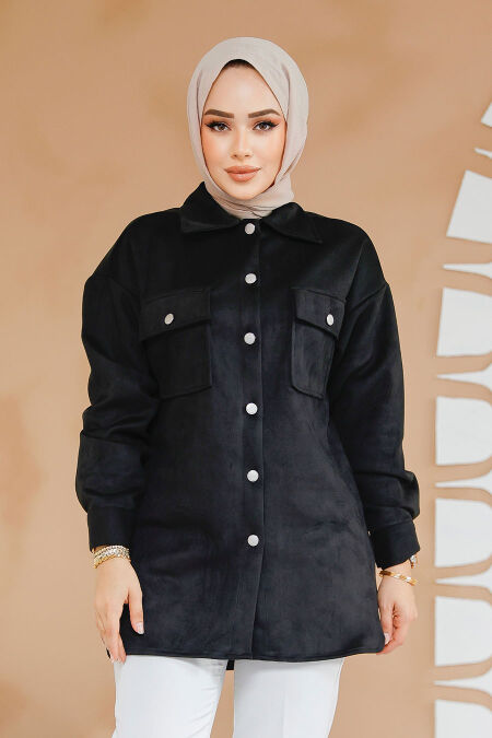 Modest Black Suede Shirt 20305S - NEVA STYLE