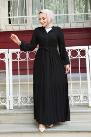 Modest Black Summer Dress 239202S - 4