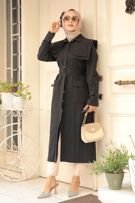 Modest Black Trench Coat 19023S - NEVA STYLE
