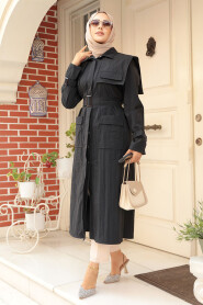 Modest Black Trench Coat 19023S - 3