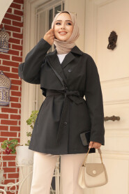 Modest Black Trench Coat 19024S - 3