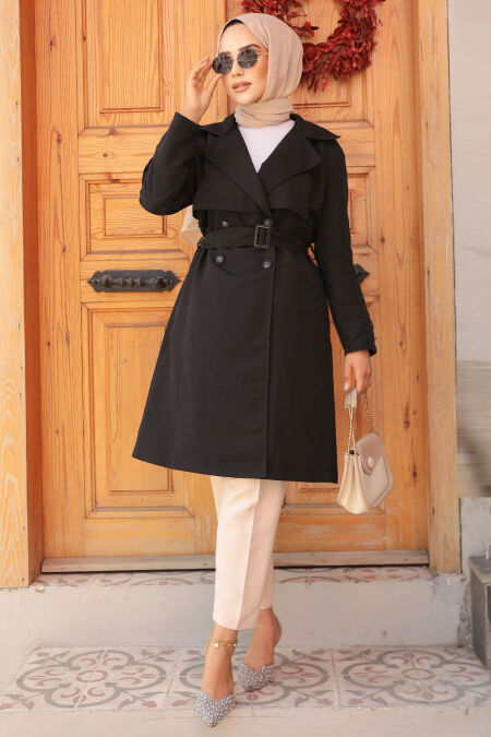 Modest Black Trench Coat 61171S - NEVA STYLE