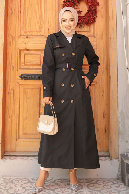 Modest Black Trench Coat 61500S - NEVA STYLE