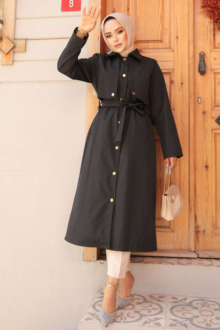 Modest Black Trench Coat 62131S - NEVA STYLE