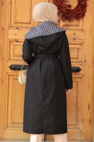 Modest Black Trench Coat 689S - 3