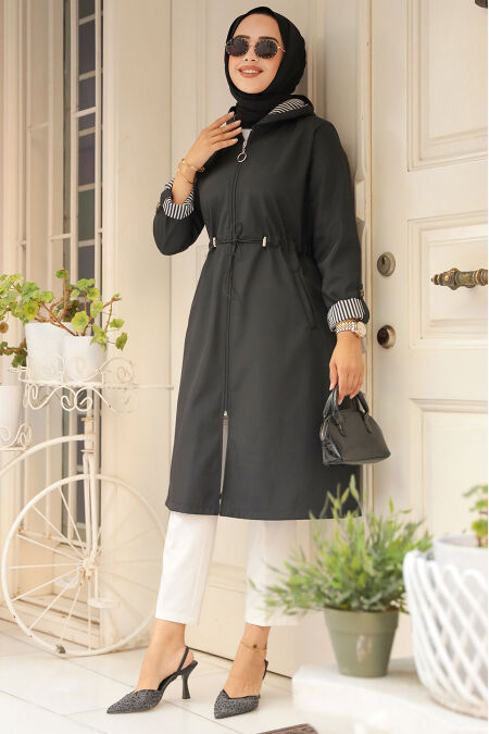 Modest Black Trench Coat 69721S - NEVA STYLE