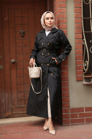 Modest Black Trench Coat 7261S - 1