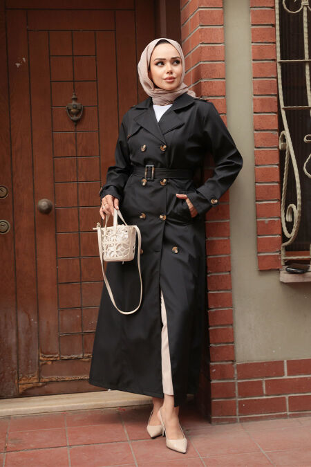 Modest Black Trench Coat 7261S - NEVA STYLE