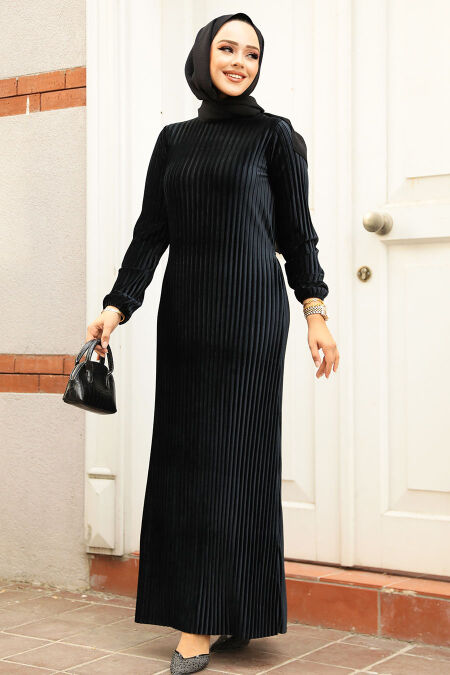 Modest Black Velvet Dress 22751S - NEVA STYLE