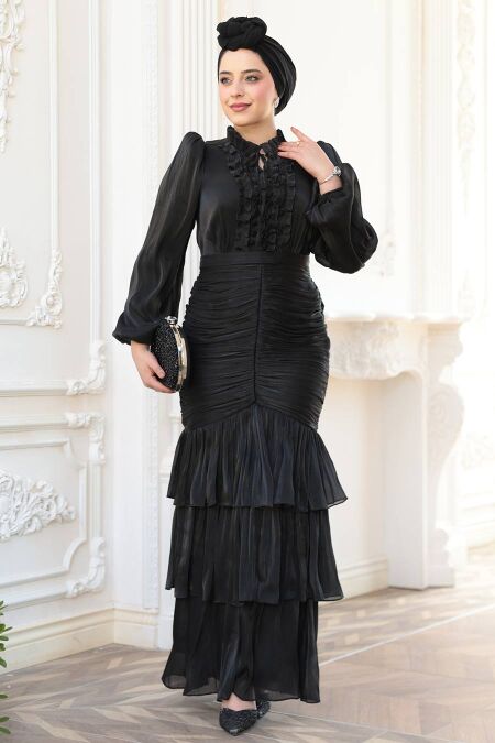 black dress with cowl neck Alesso Black Satin Cowl-Neck Slip-Maxi Dress – Club L London