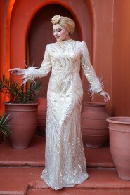 Modest Beige Wedding Dress 52712BEJ - 2