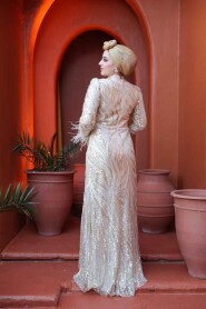 Modest Beige Wedding Dress 52712BEJ - 4