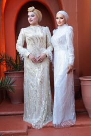 Modest Beige Wedding Dress 52712BEJ - 5