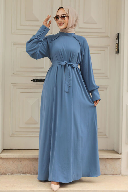 Modest Blue Abaya Dress 330104M - NEVA STYLE