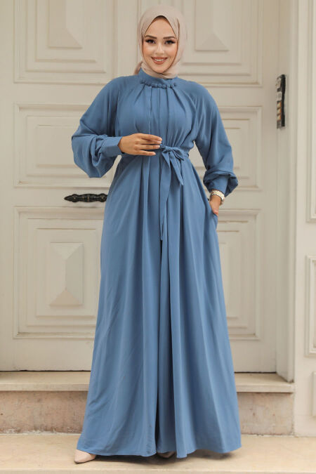 Modest Blue Abaya Dress 330113M - NEVA STYLE