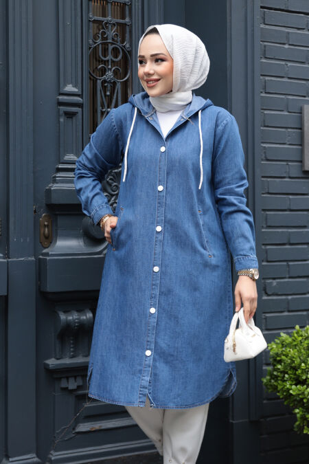 Modest Blue Denim Coat 7041M - NEVA STYLE