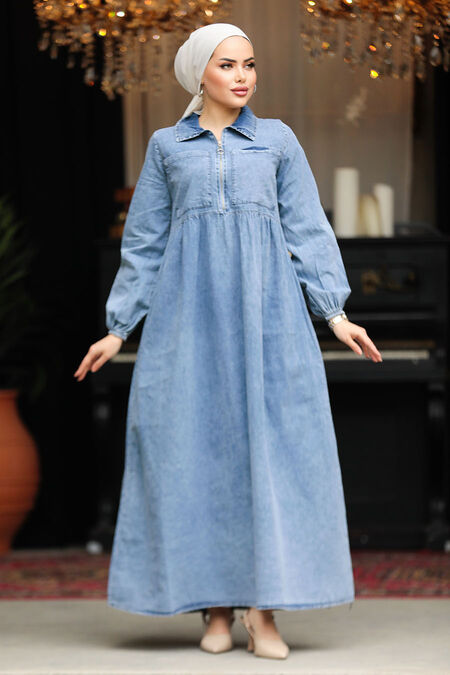 Modest Blue Denim Dress 19105M - NEVA STYLE