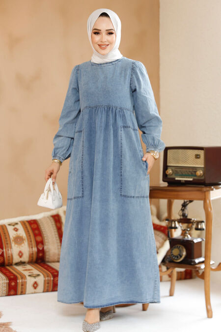 Modest Blue Denim Dress 19122M - NEVA STYLE