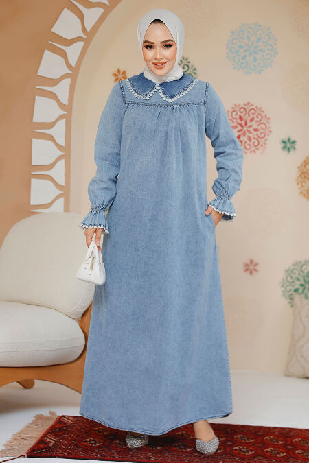 Modest Blue Denim Dress 19123M - NEVA STYLE