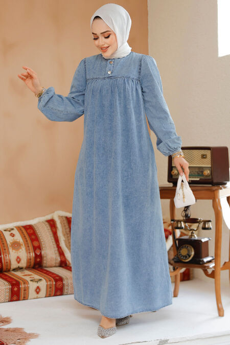 Modest Blue Denim Dress 19124M - NEVA STYLE