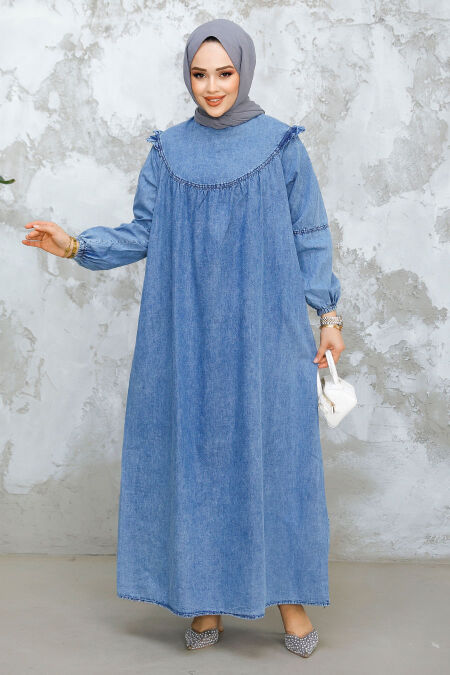 Modest Blue Denim Dress 19140M - NEVA STYLE