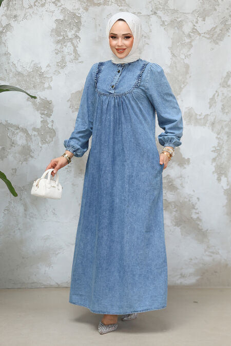 Modest Blue Denim Dress 19141M - NEVA STYLE