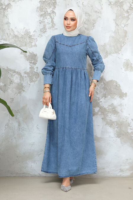 Modest Blue Denim Dress 19142M - NEVA STYLE
