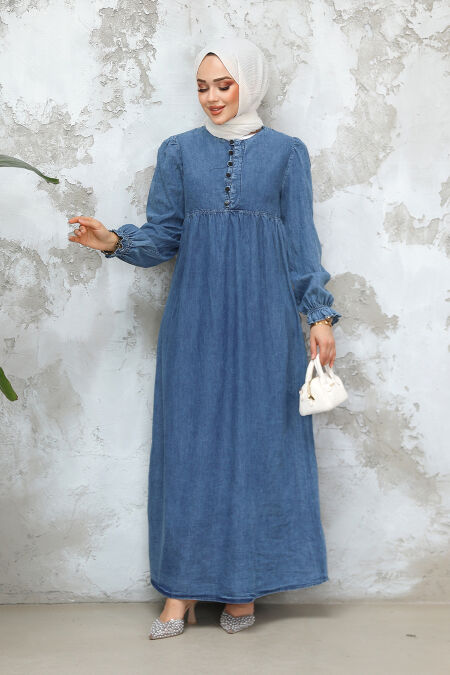 Modest Blue Denim Dress 19144M - NEVA STYLE