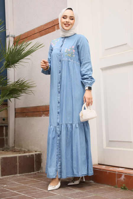 Modest Blue Denim Dress 19147M - NEVA STYLE